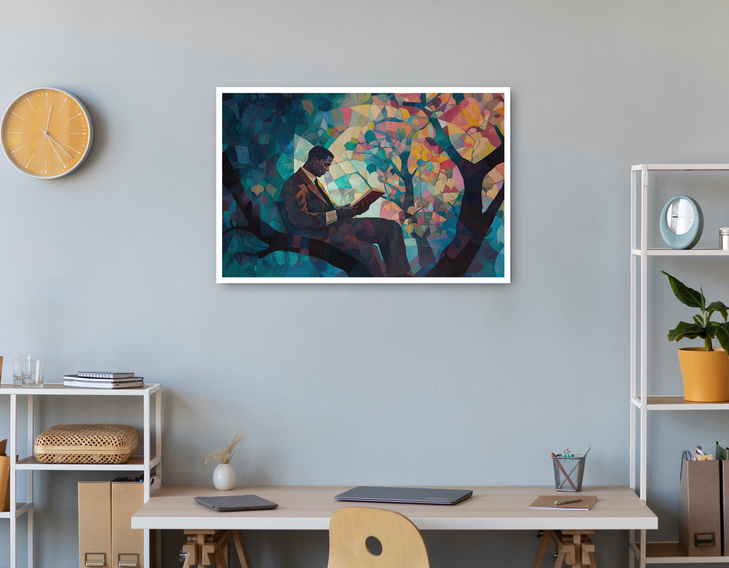 Black Man Reading Tree African American wall art print view