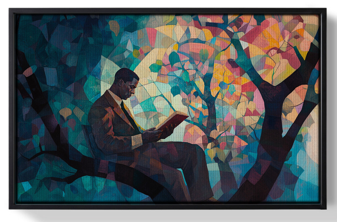 Framed Black Man Reading Tree African American wall art for home decor