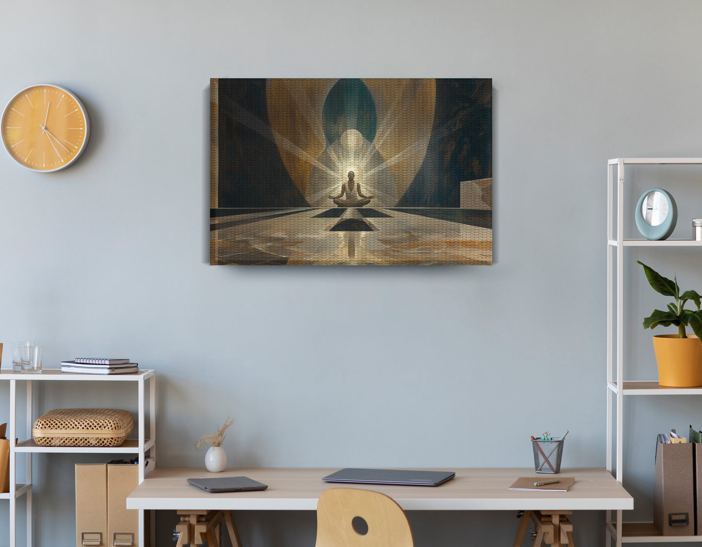Black Woman Spiritual Meditation African American wall art displayed as office wall decor