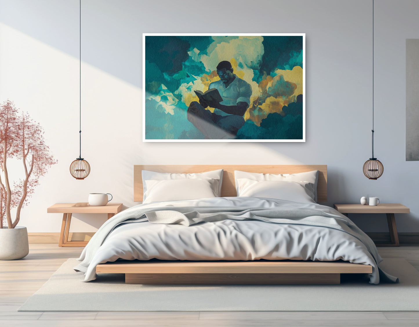 Black Man Reading Cloudscape African American wall art artwork view