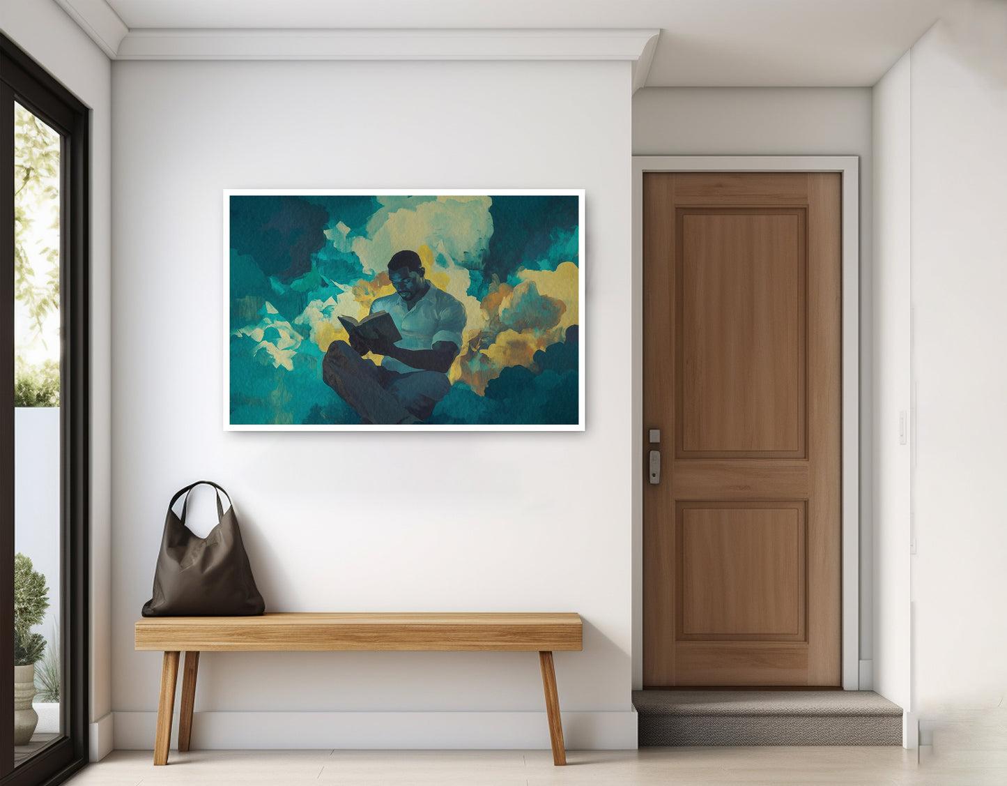 Black Man Reading Cloudscape African American wall art home decor view