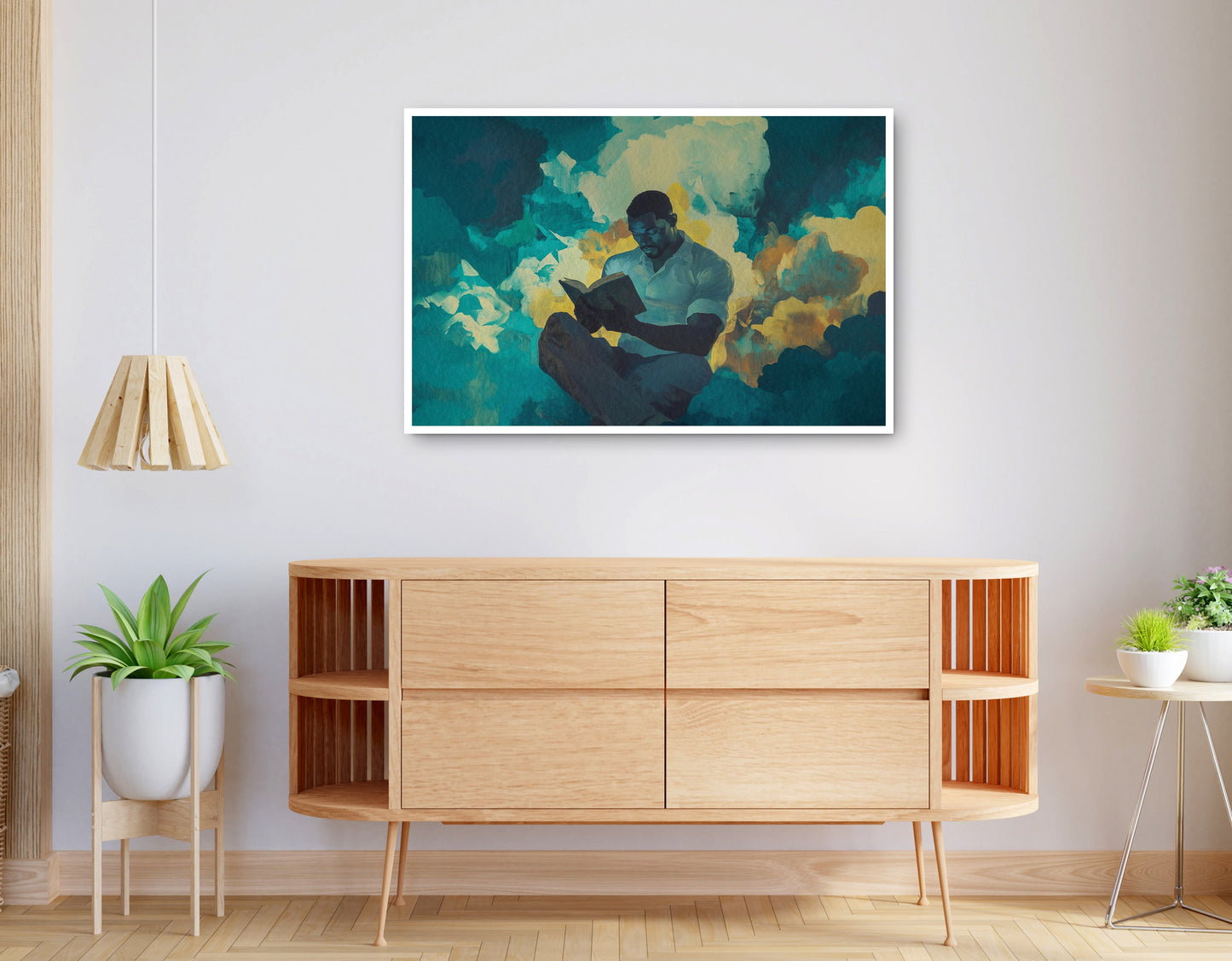 Alternate view of Black Man Reading Cloudscape African American wall art canvas print