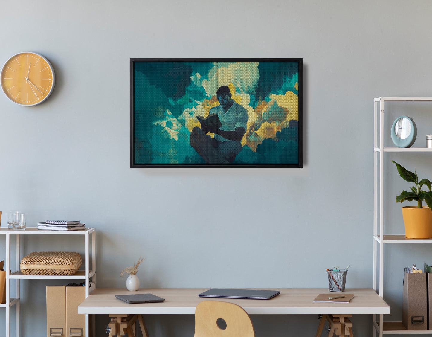 Black Man Reading Cloudscape African American wall art view 30