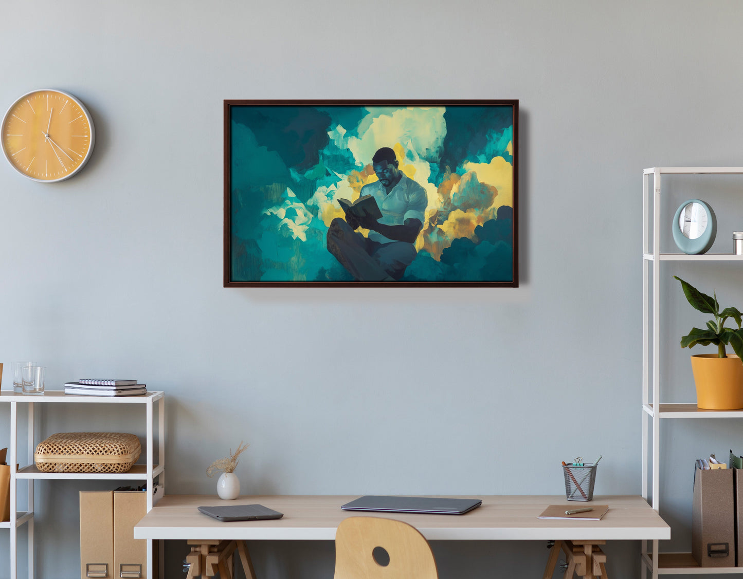 Black Man Reading Cloudscape African American wall art view 36