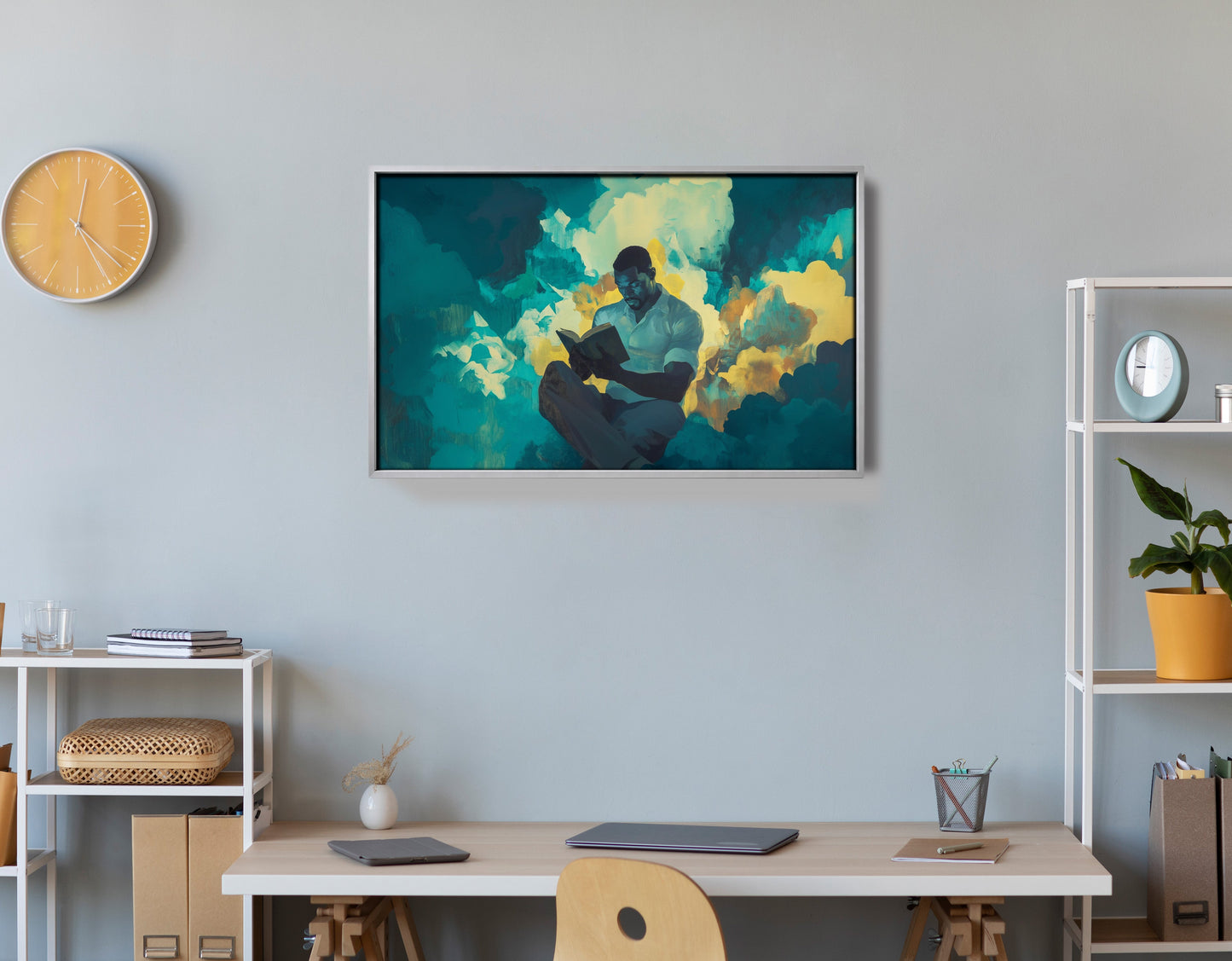 Black Man Reading Cloudscape African American wall art view 60