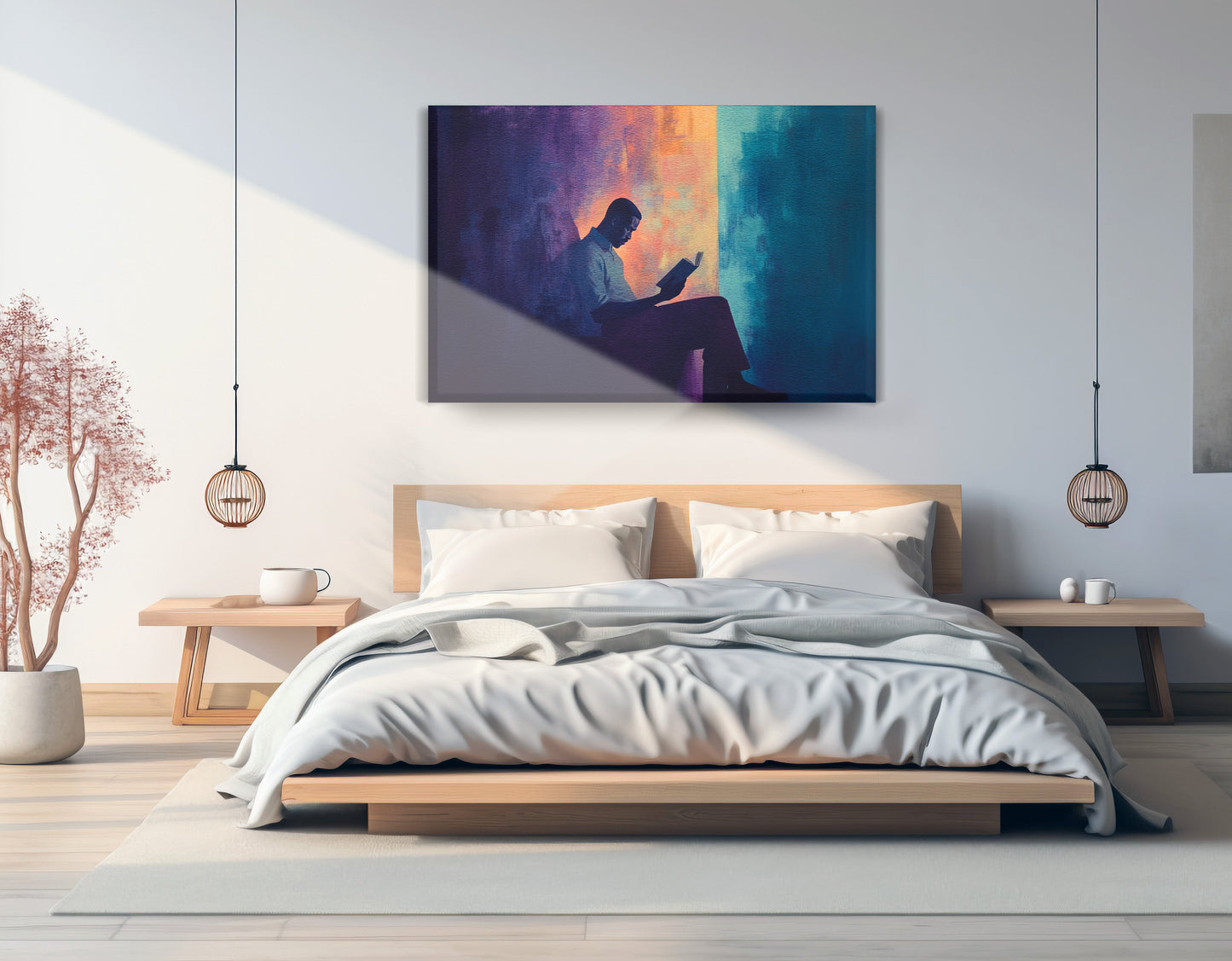 Black Man Reading Abstract African American wall art displayed as bedroom wall decor