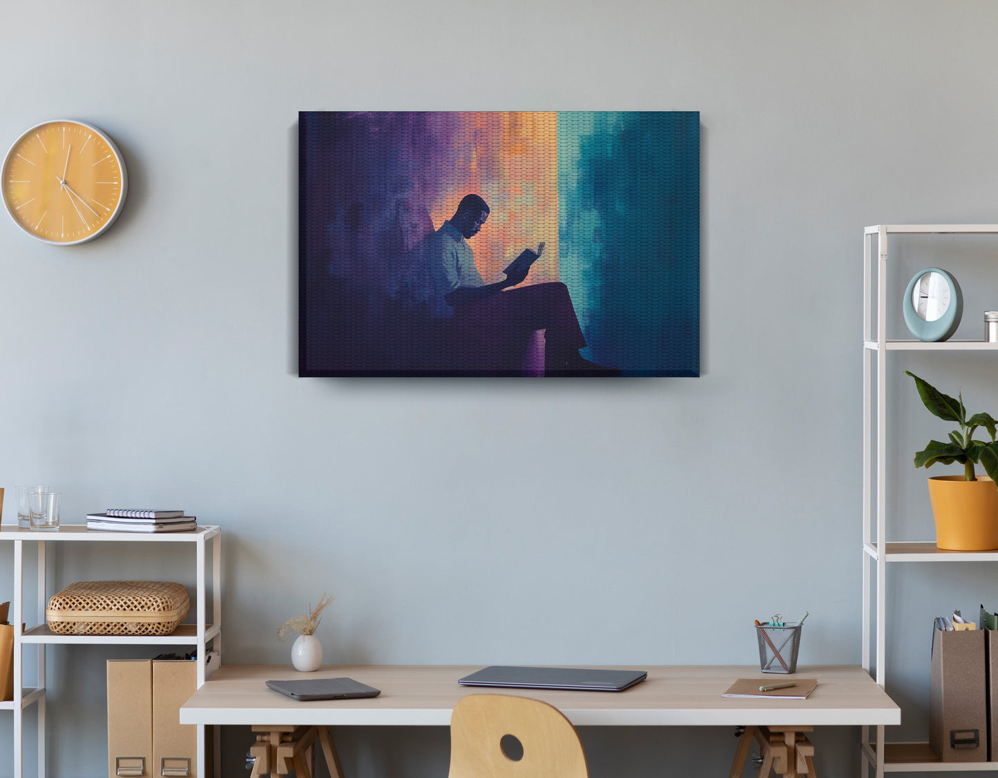 Black Man Reading Abstract African American wall art displayed as office wall decor