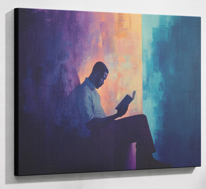 Black Man Reading Abstract African American wall art canvas print with visible wall art format