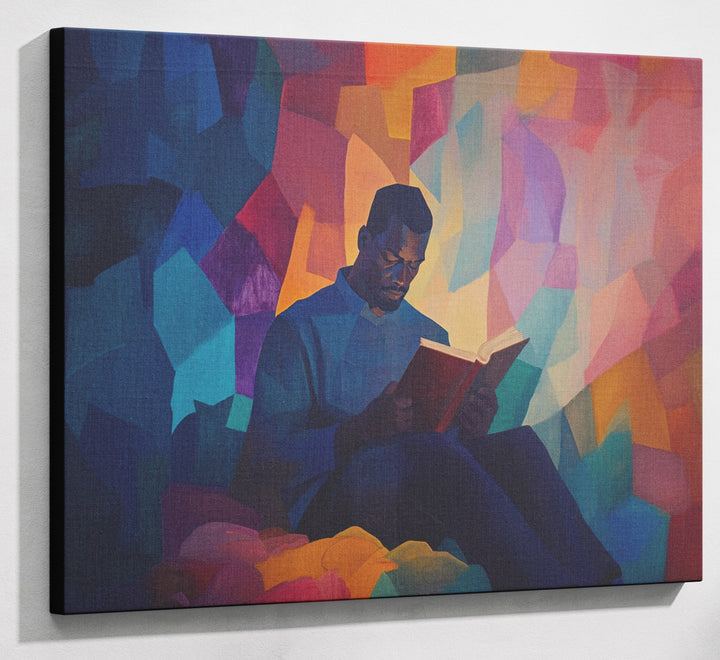 Black Man Reading Colorful African American wall art canvas print with visible wall art format