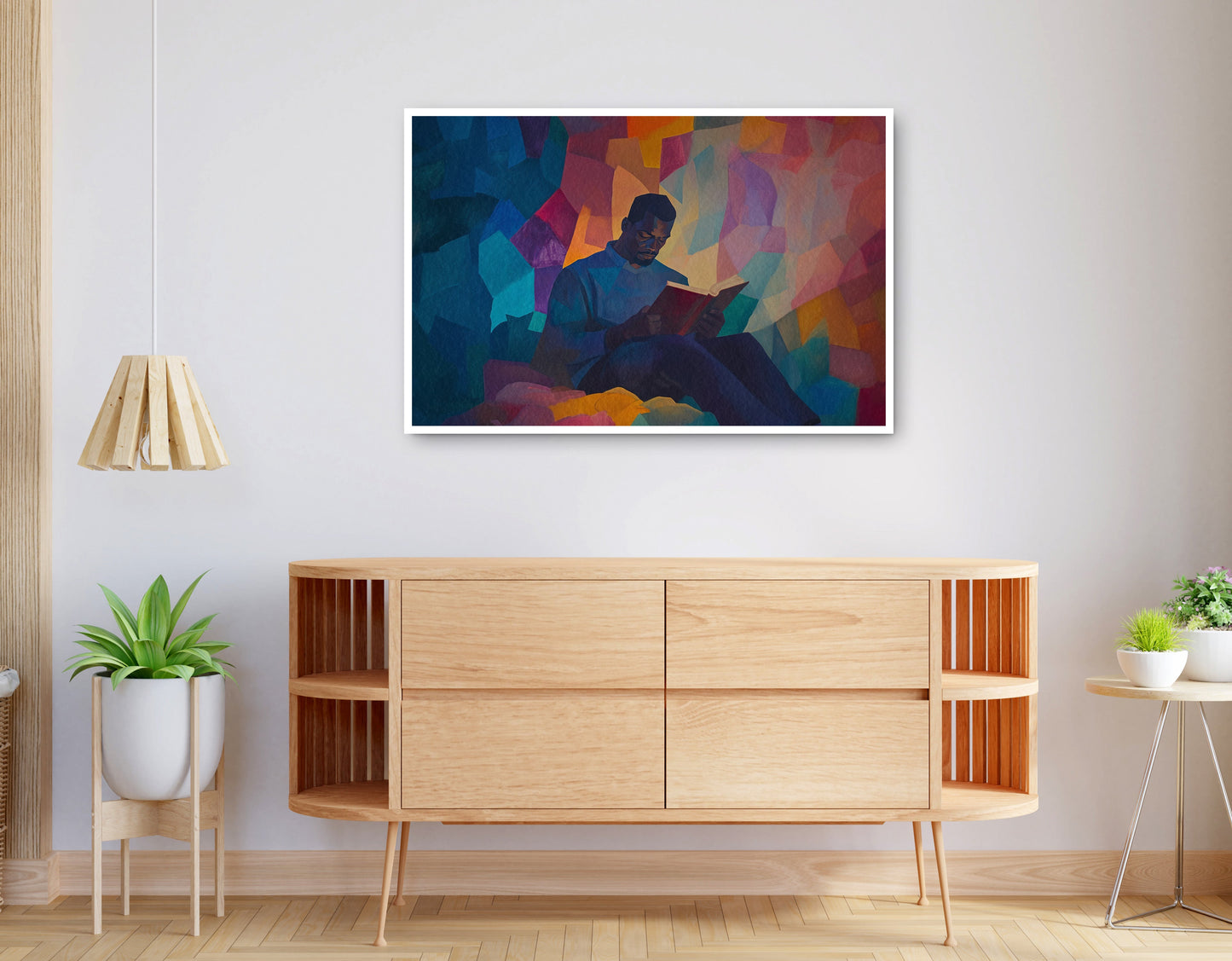 Alternate view of Black Man Reading Colorful African American wall art canvas print