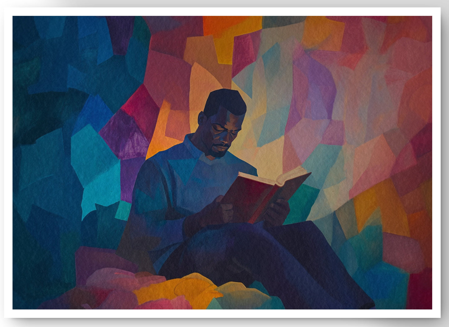 Black Man Reading Colorful African American wall art canvas print by MoomZee Artwork