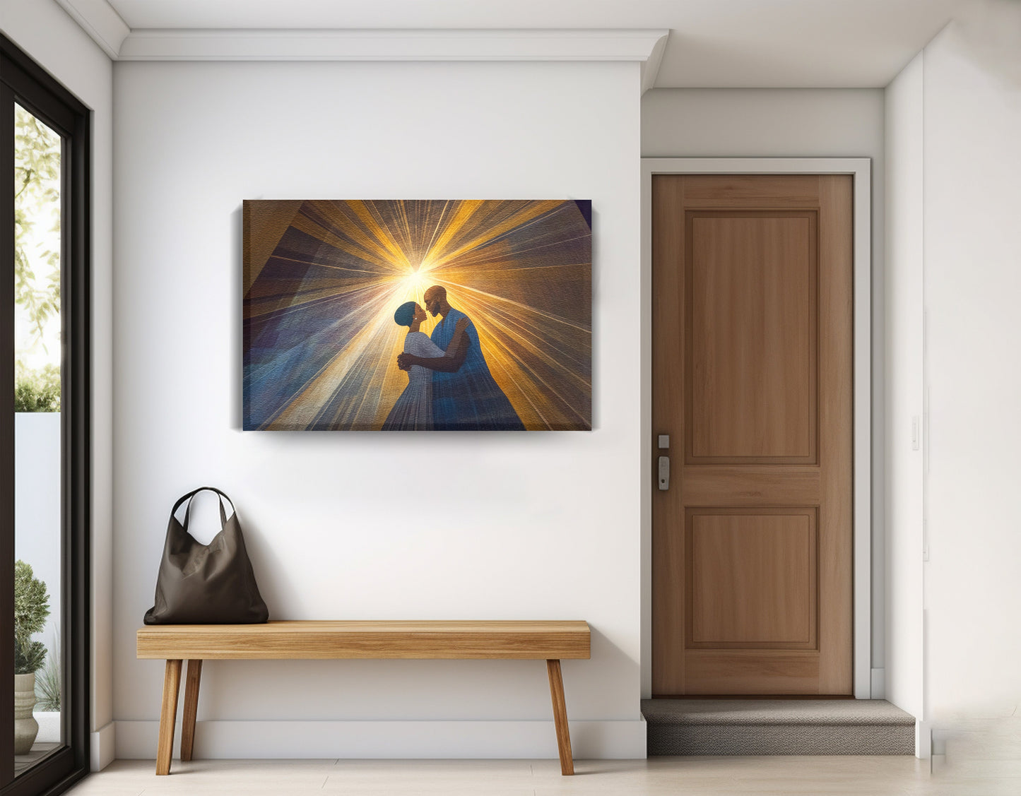Black Mother and Child Black family wall art displayed as entryway wall decor