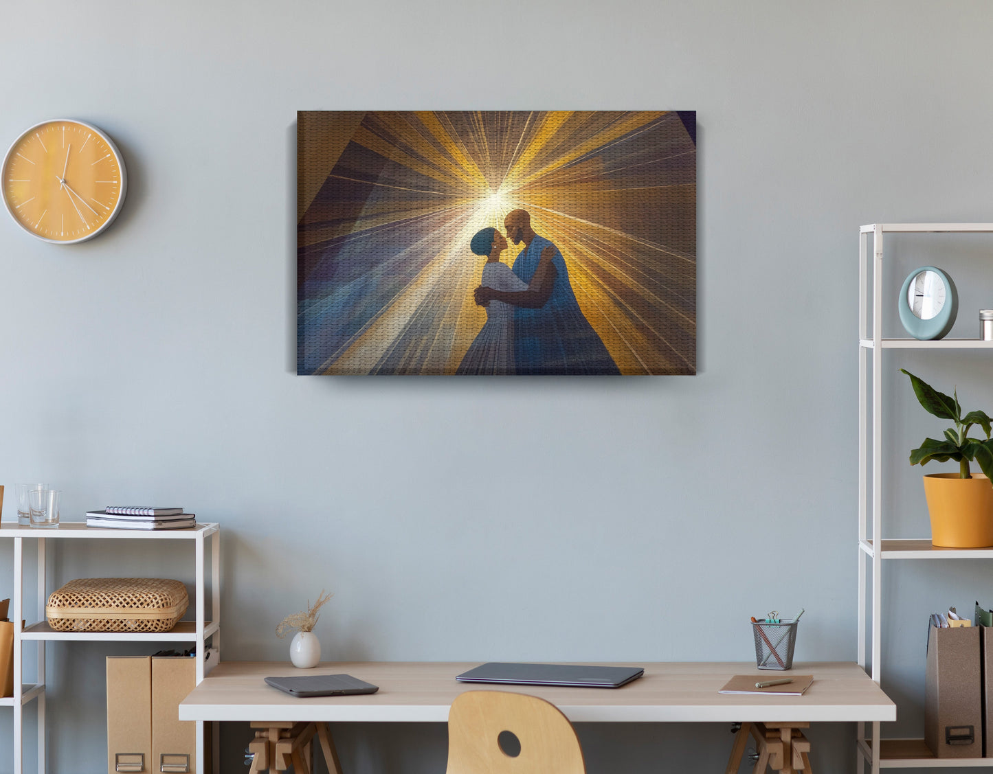 Black Mother and Child Black family wall art displayed as office wall decor