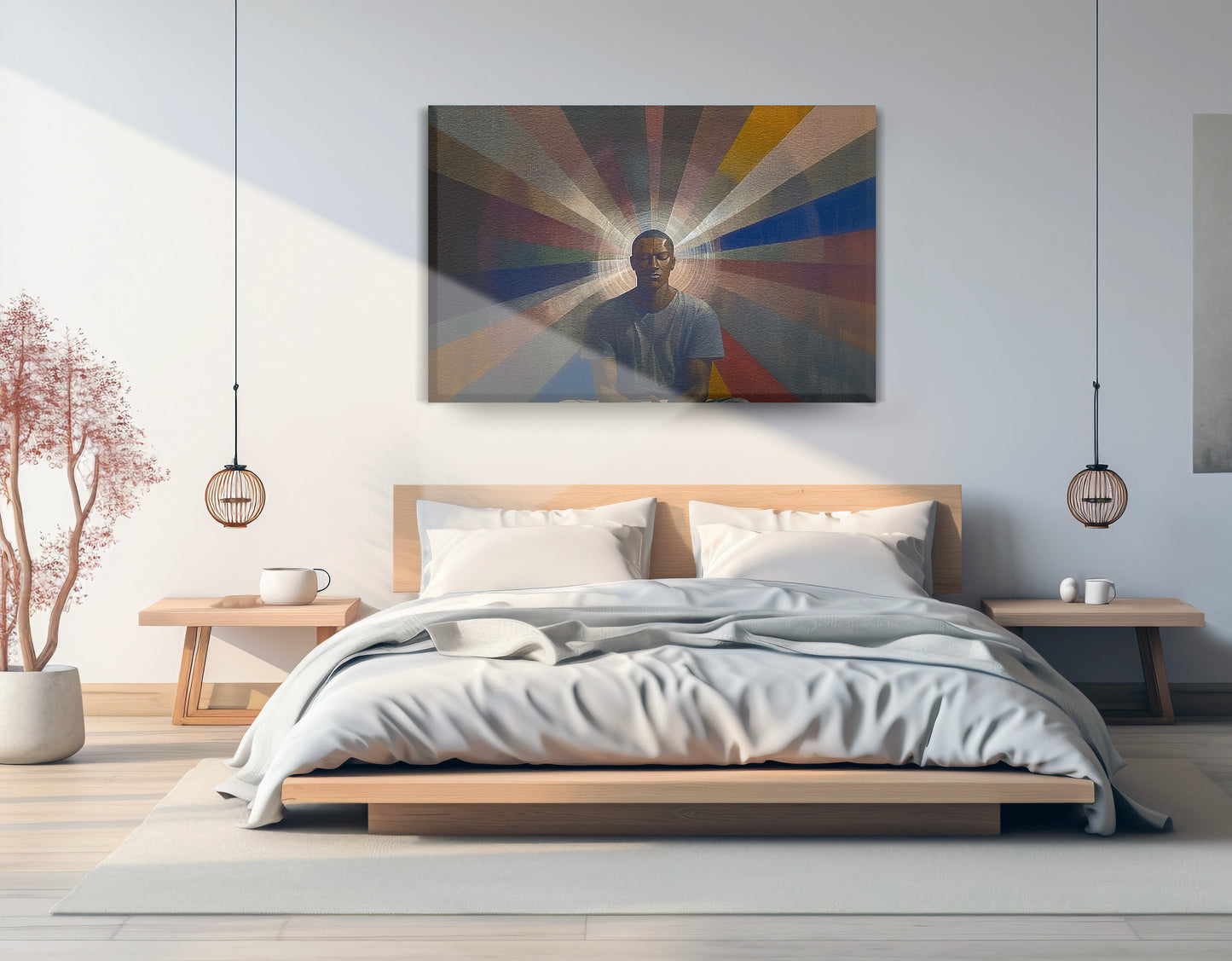 Black Man Radiant Portrait African American wall art displayed as bedroom wall decor