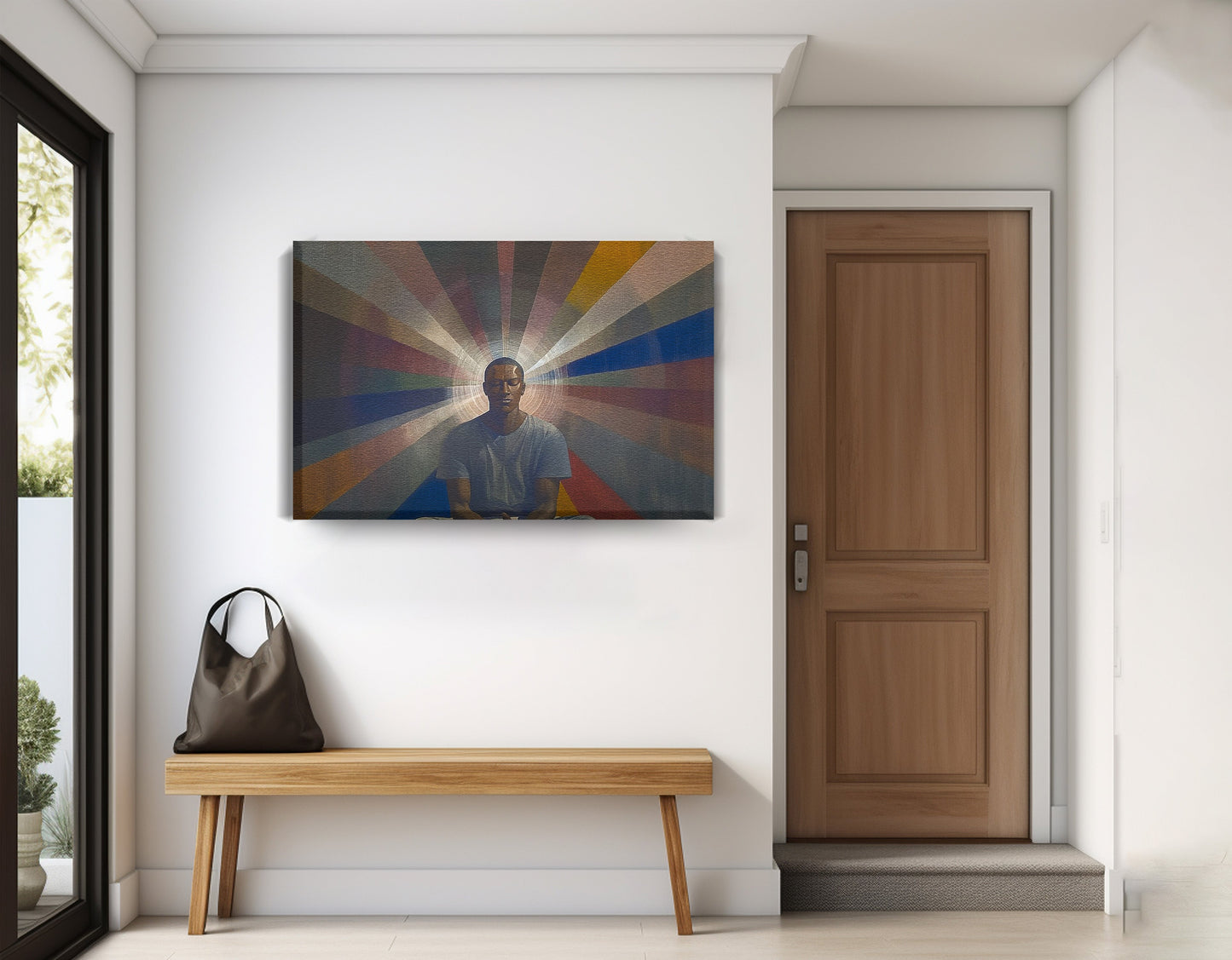 Black Man Radiant Portrait African American wall art displayed as entryway wall decor
