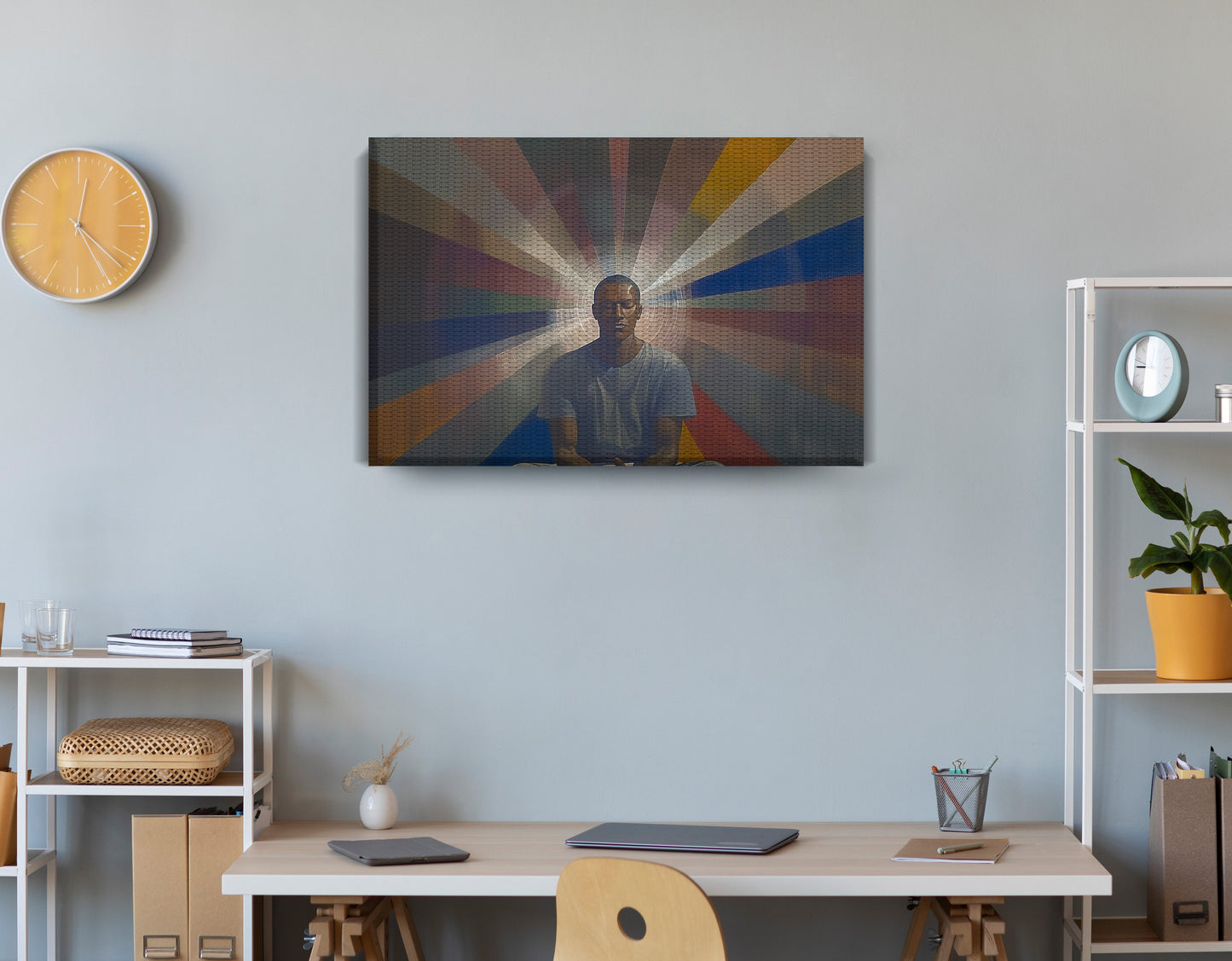 Black Man Radiant Portrait African American wall art displayed as office wall decor