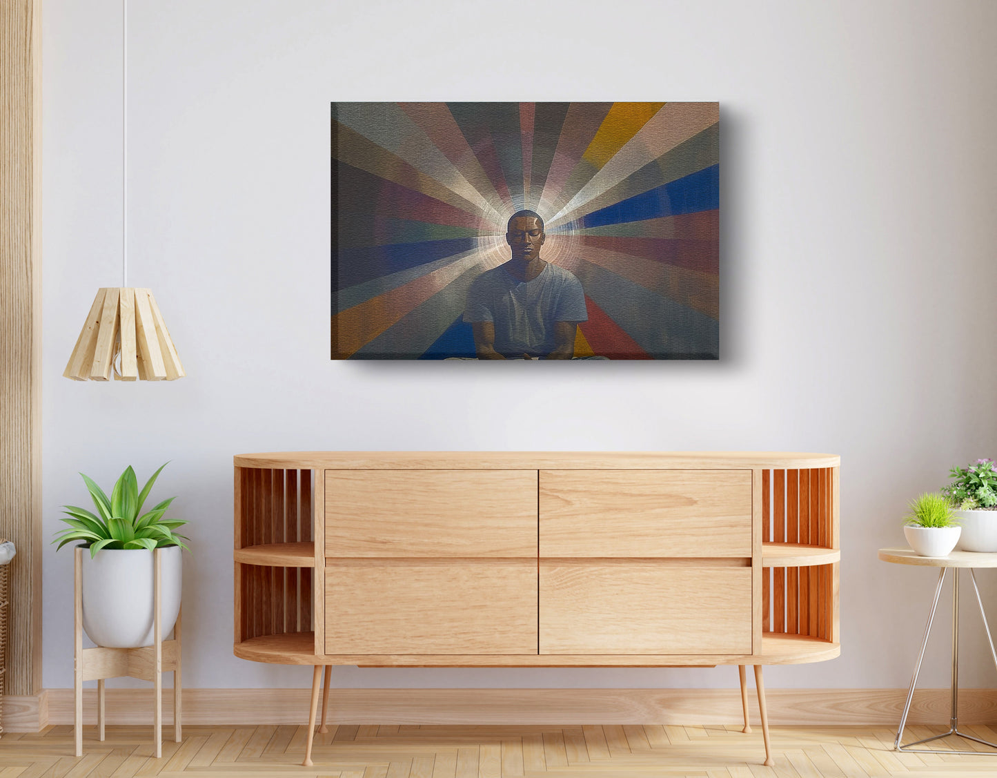 Black Man Radiant Portrait African American wall art displayed as living room wall decor