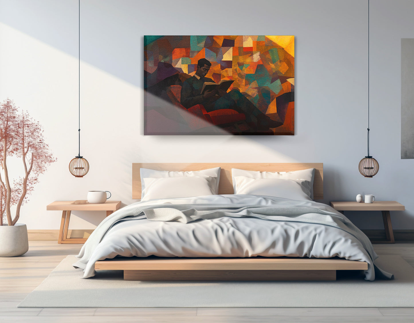 Black Man Reading Abstract African American wall art displayed as bedroom wall decor