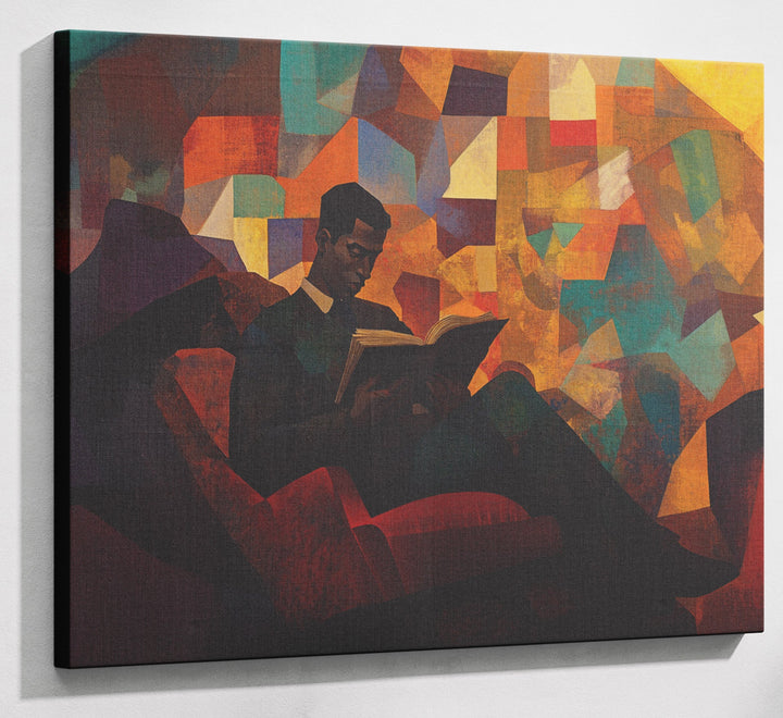 Black Man Reading Abstract African American wall art canvas print with visible wall art format