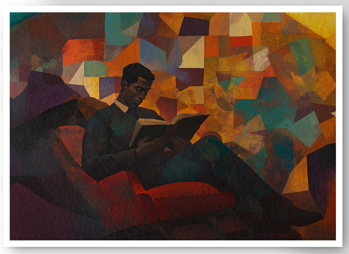 Black Man Reading Abstract African American wall art canvas print by MoomZee Artwork