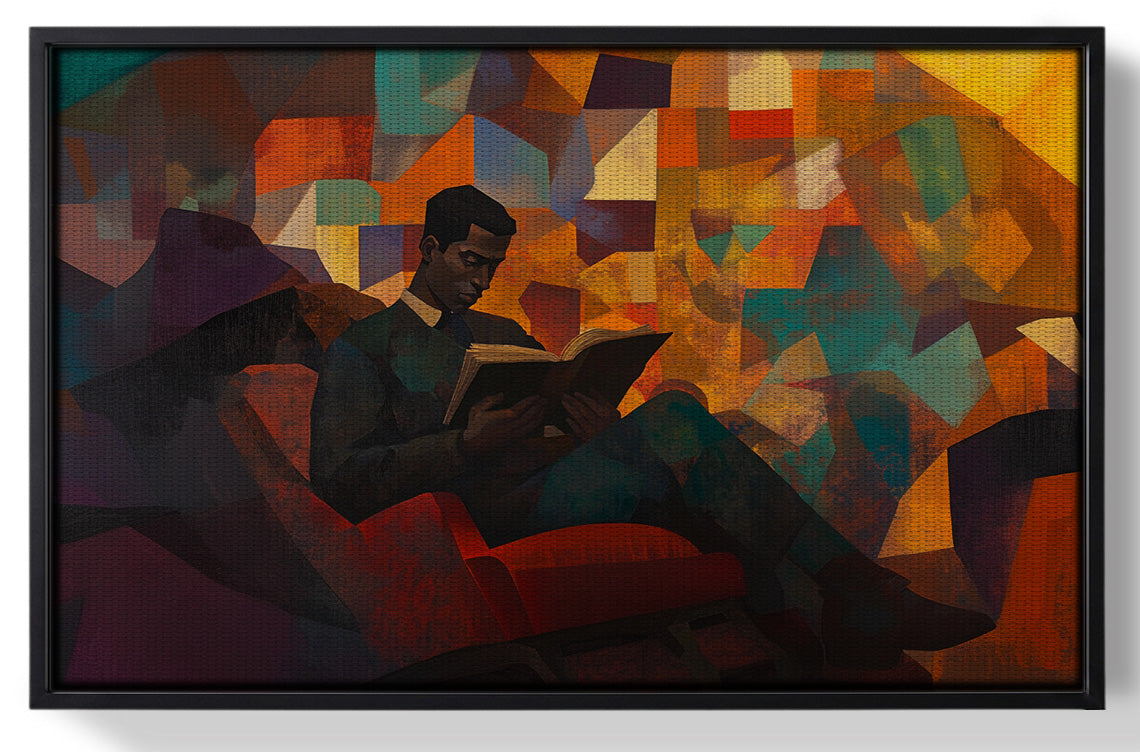 Framed Black Man Reading Abstract African American wall art for home decor