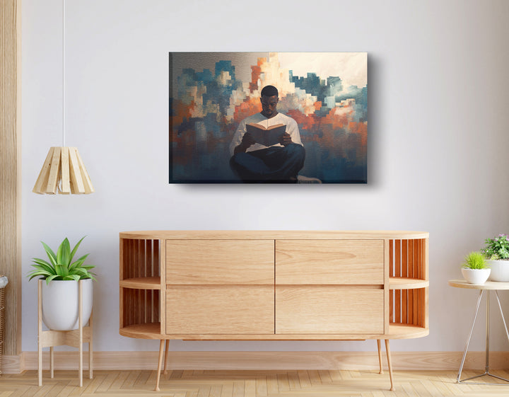 Black Man Reading Cityscape Wall Art