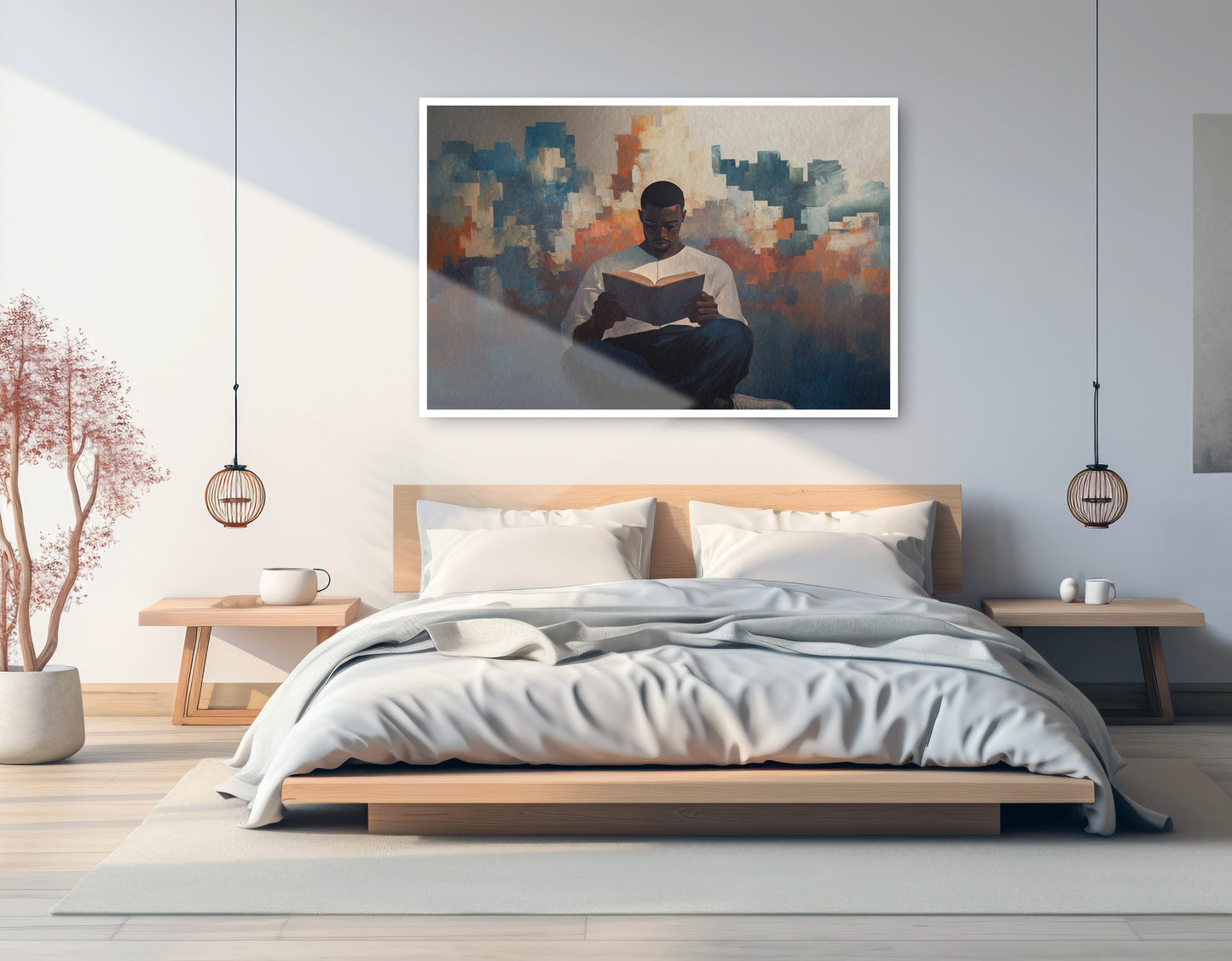 Black Man Reading Cityscape African American wall art artwork view