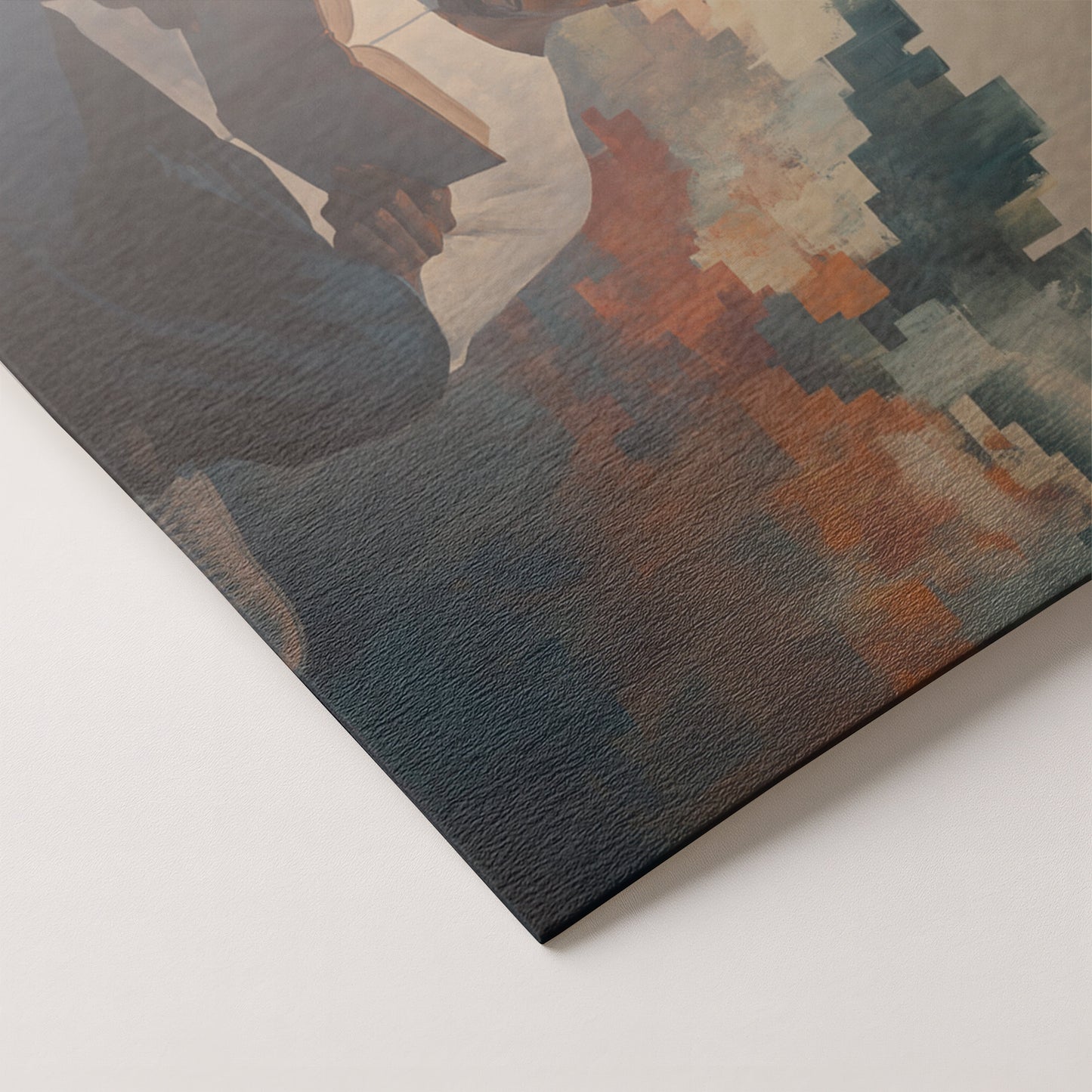 Black Man Reading Cityscape African American wall art artwork by MoomZee Artwork