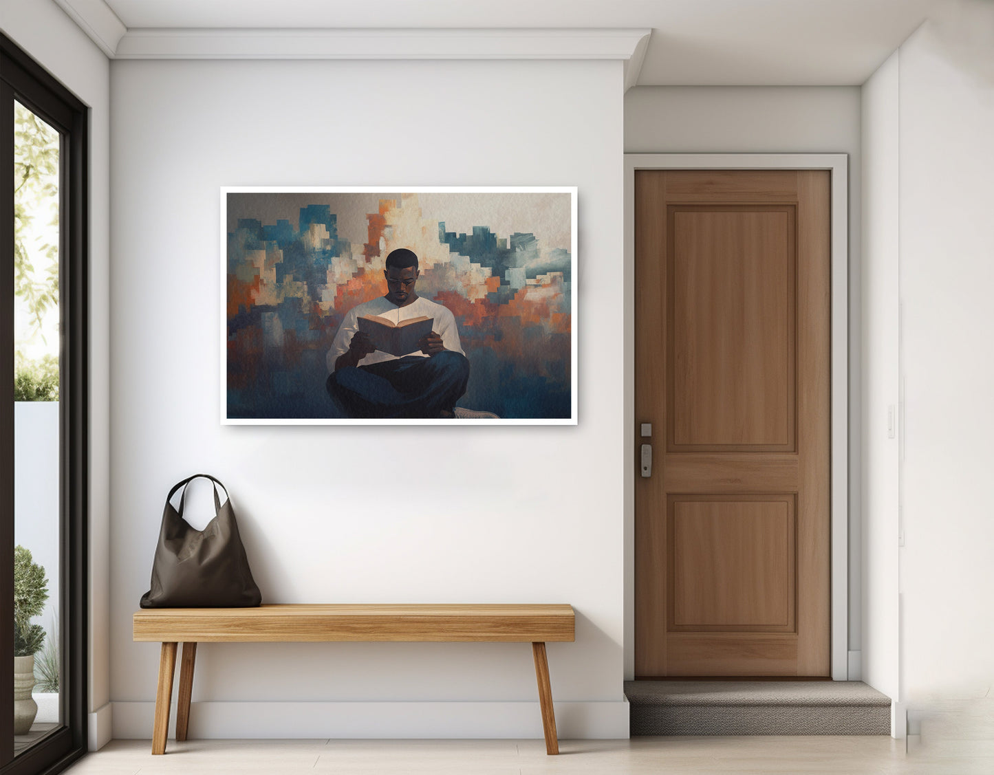 Black Man Reading Cityscape African American wall art home decor view