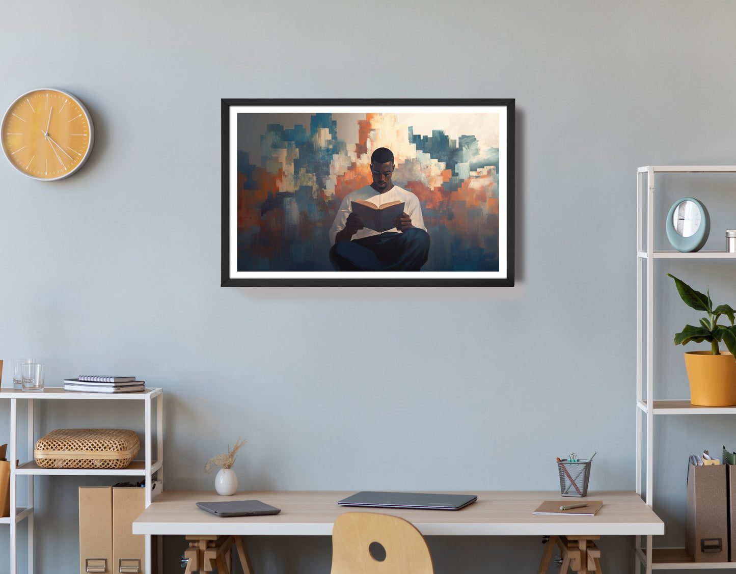 Black Man Reading Cityscape African American wall art view 72