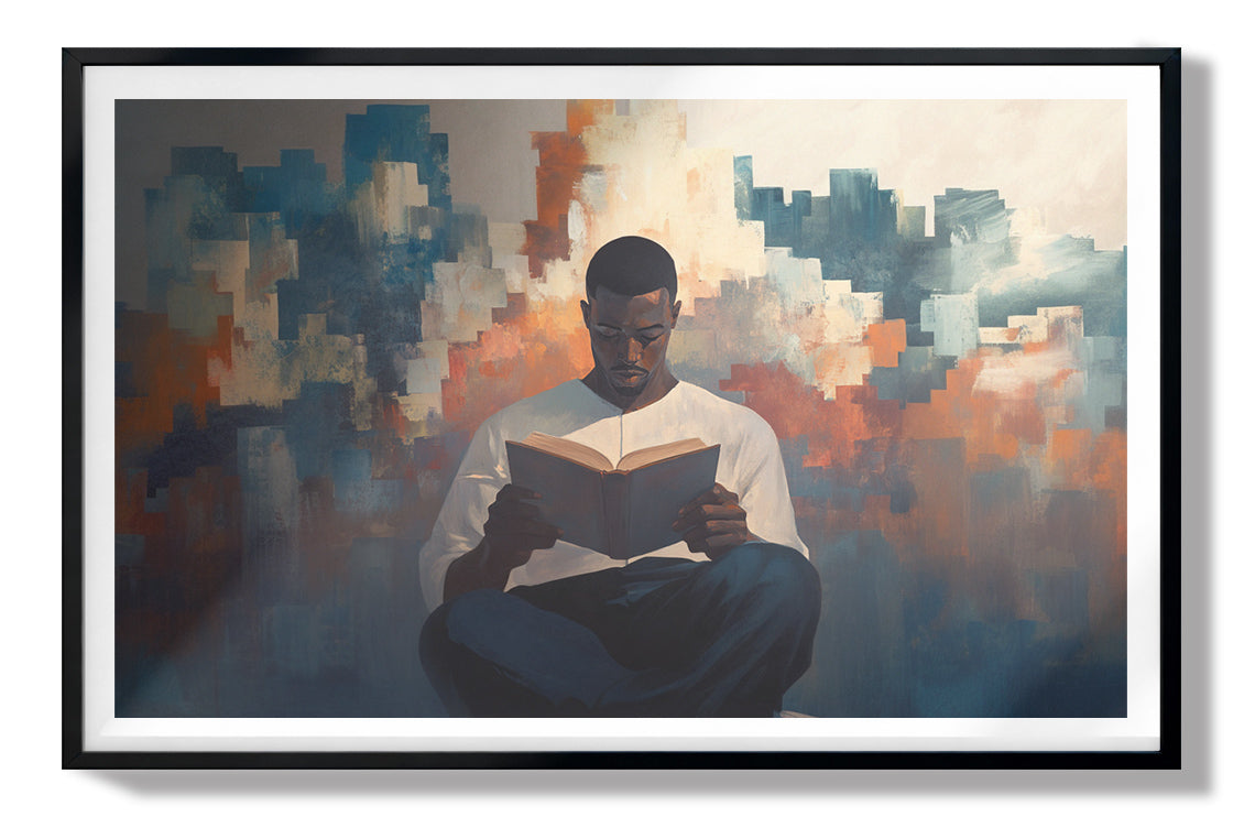 Black Man Reading Cityscape African American wall art view 67