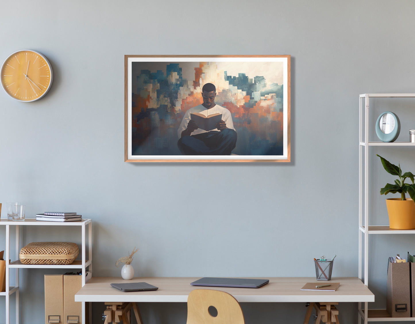 Black Man Reading Cityscape African American wall art view 84