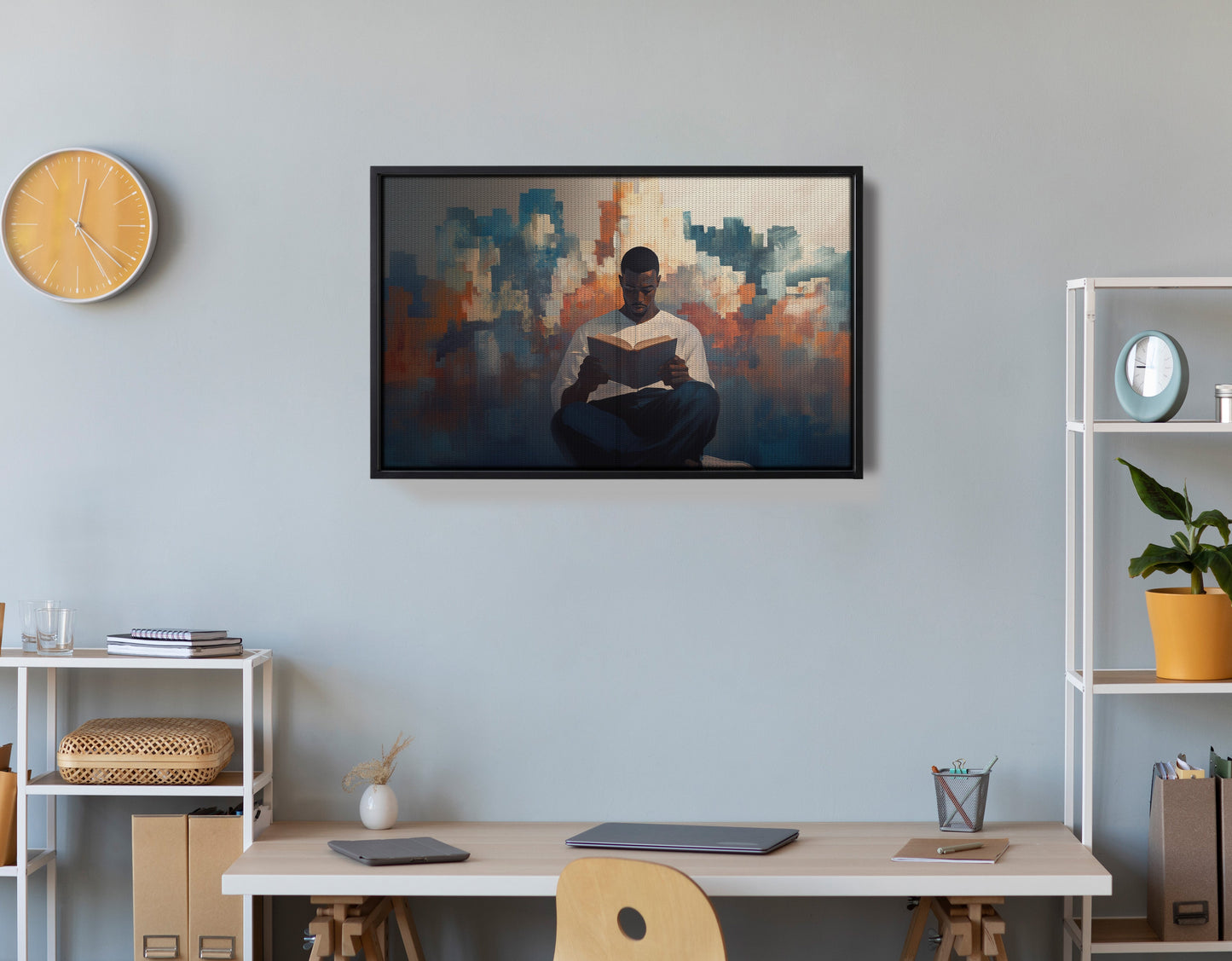 Black Man Reading Cityscape African American wall art view 30