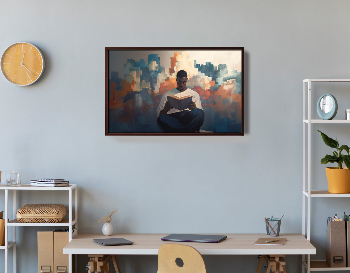 Black Man Reading Cityscape African American wall art view 36