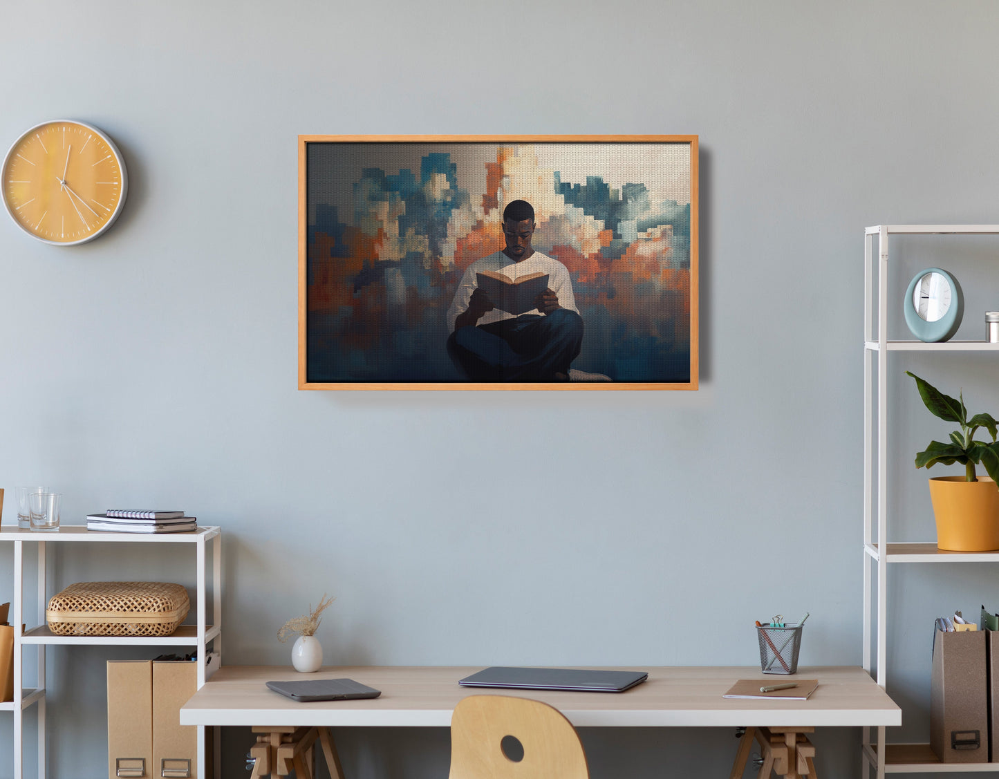 Black Man Reading Cityscape African American wall art view 48