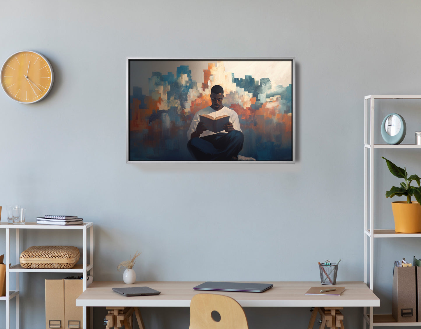Black Man Reading Cityscape African American wall art view 60