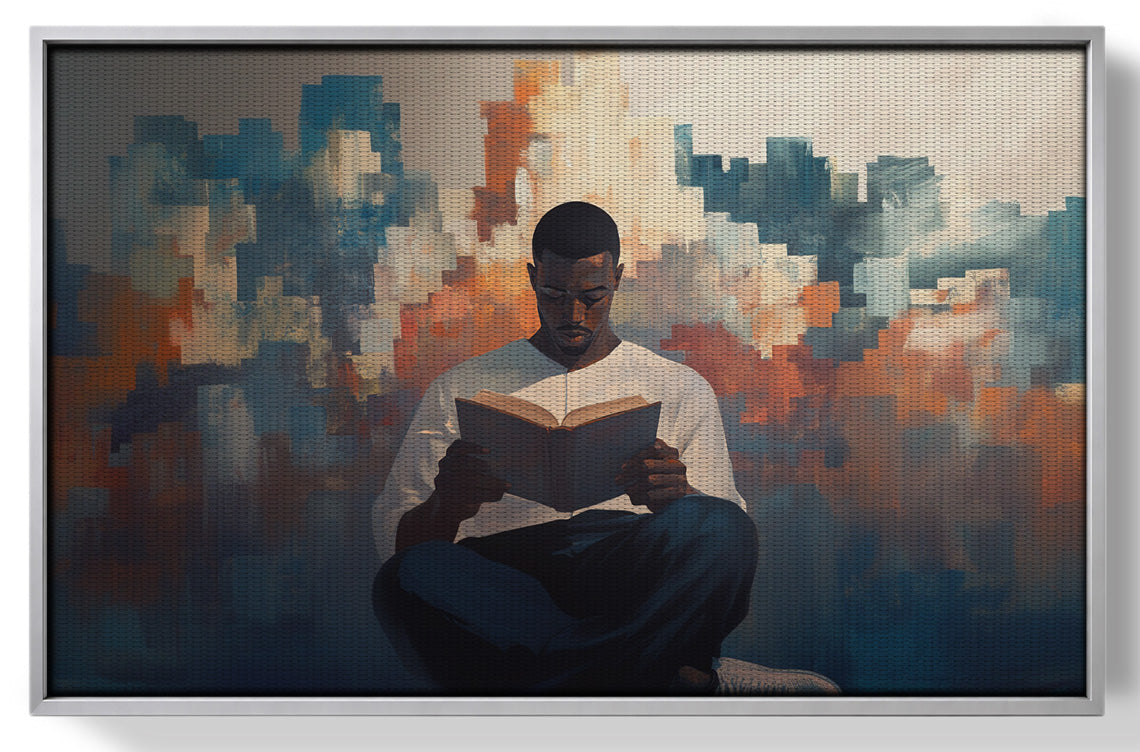 Black Man Reading Cityscape African American wall art view 55