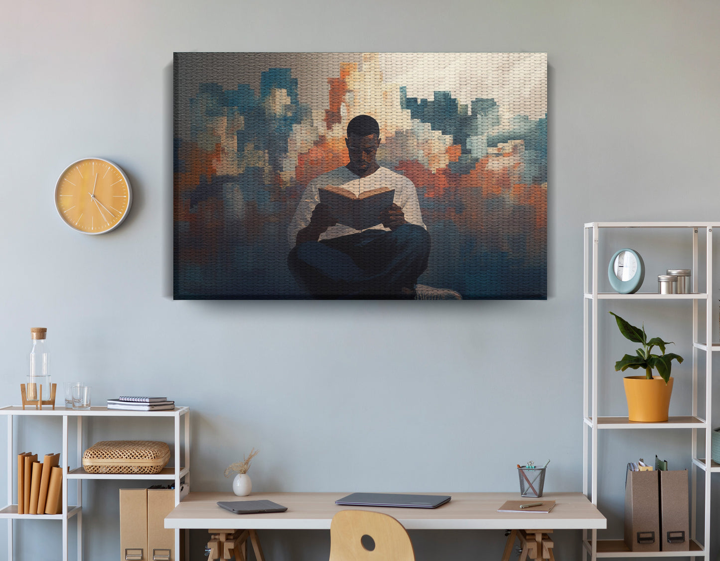 Black Man Reading Cityscape African American wall art view 18