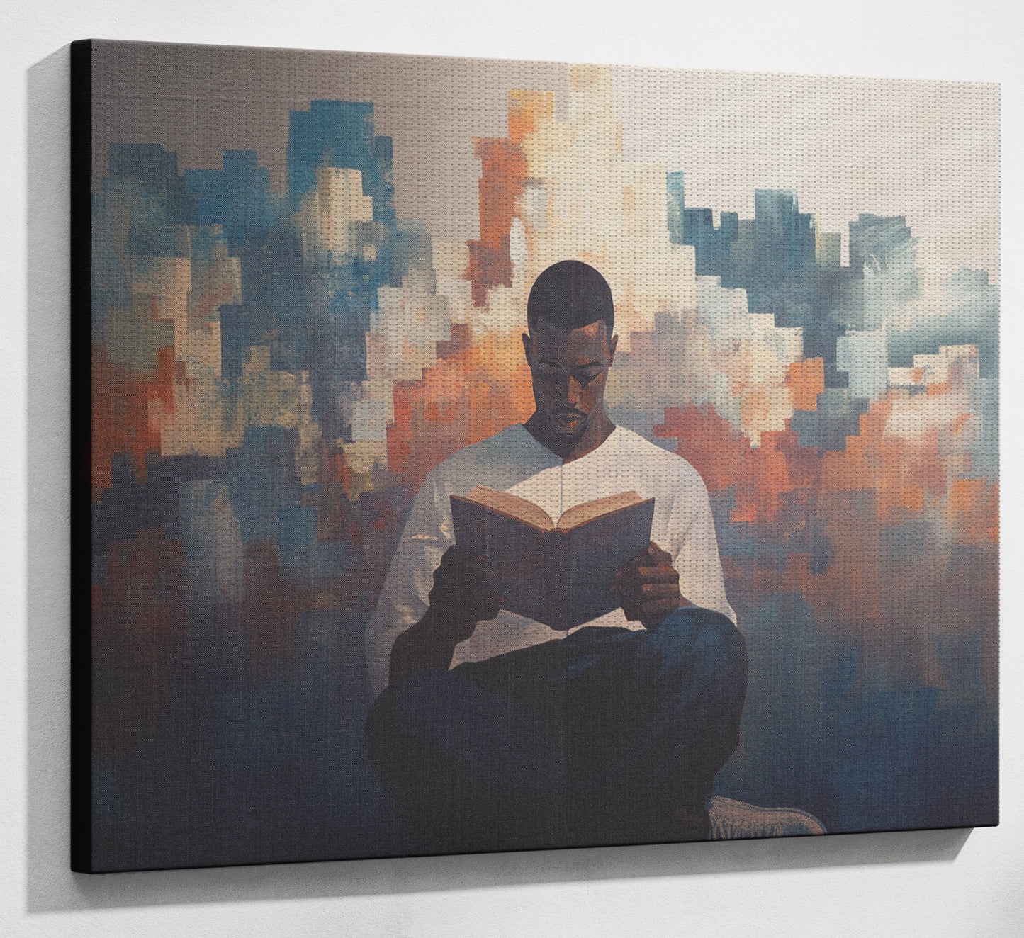 Black Man Reading Cityscape African American wall art view 13