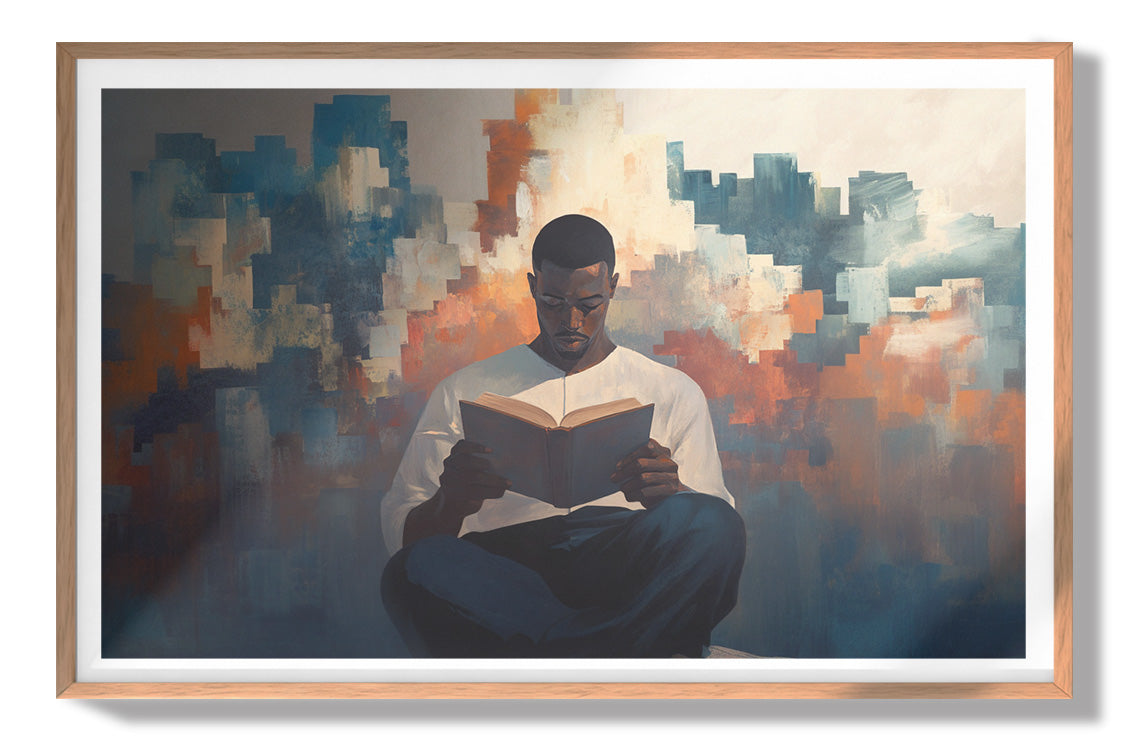 Black Man Reading Cityscape African American wall art view 79