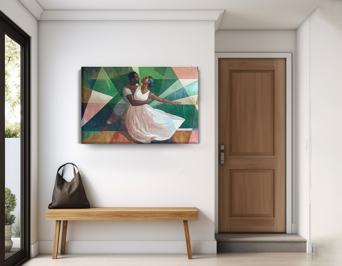 Black Couple Dancing Black love wall art displayed as entryway wall decor