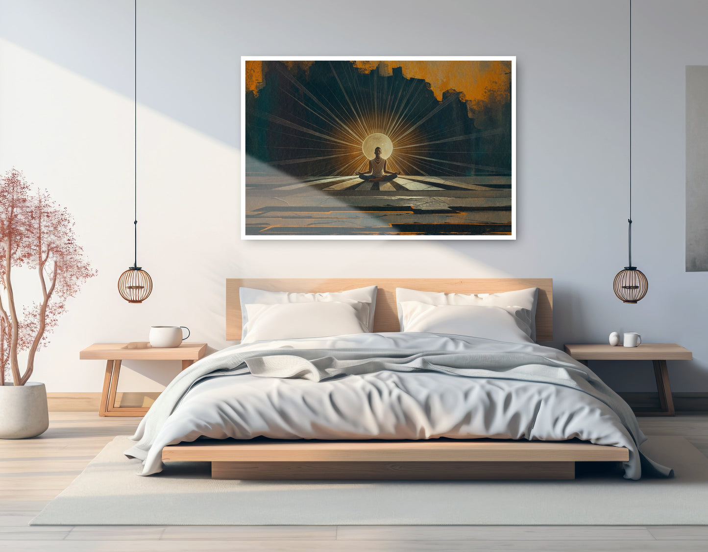 Black Woman Meditation Sunburst African American wall art artwork view