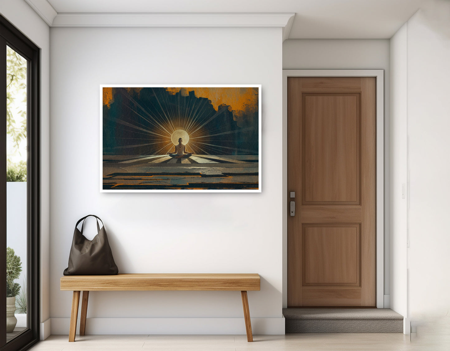 Black Woman Meditation Sunburst African American wall art home decor view