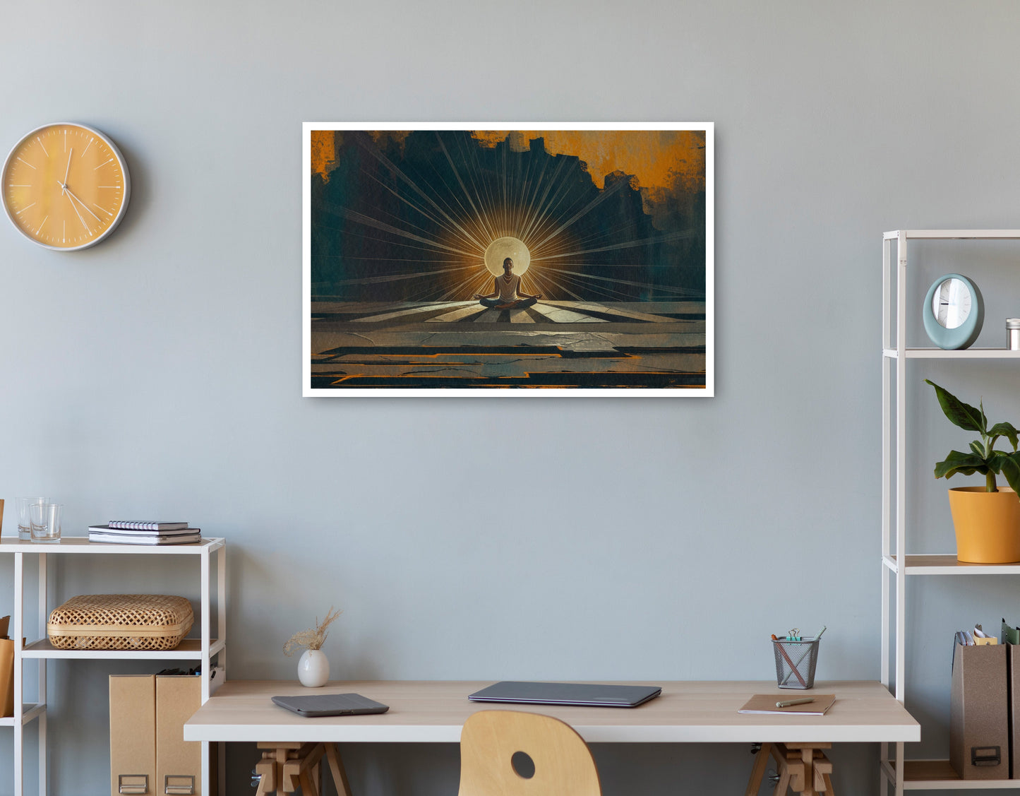 Black Woman Meditation Sunburst African American wall art print view