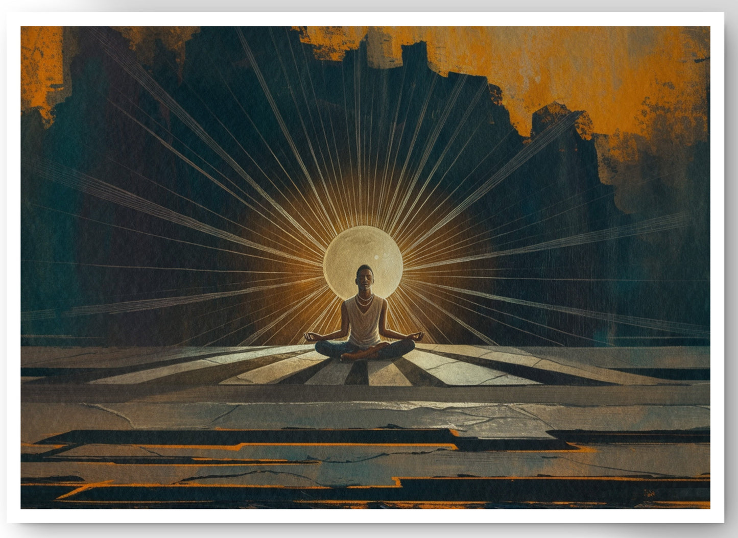 Black Woman Meditation Sunburst African American wall art canvas print by MoomZee Artwork
