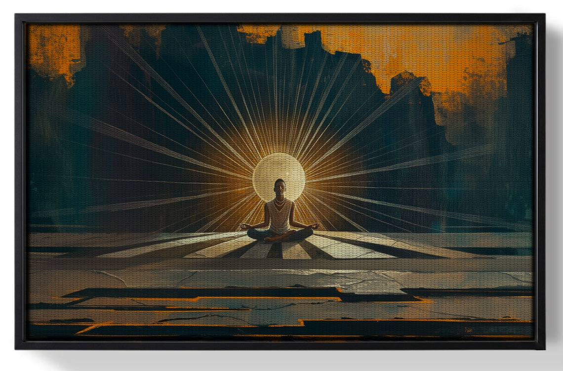 Framed Black Woman Meditation Sunburst African American wall art for home decor