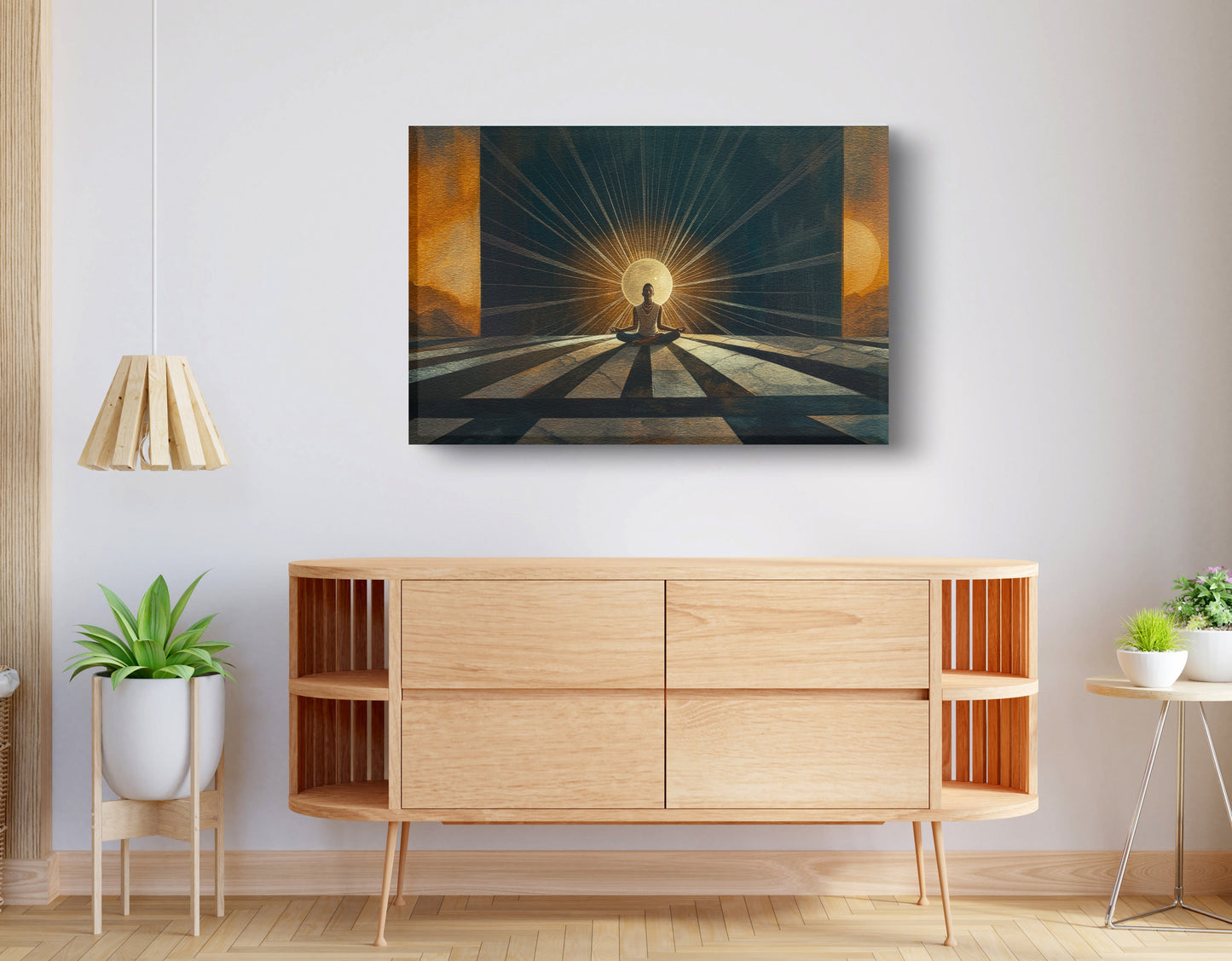 Black Woman Sunrise Meditation African American wall art displayed as living room wall decor