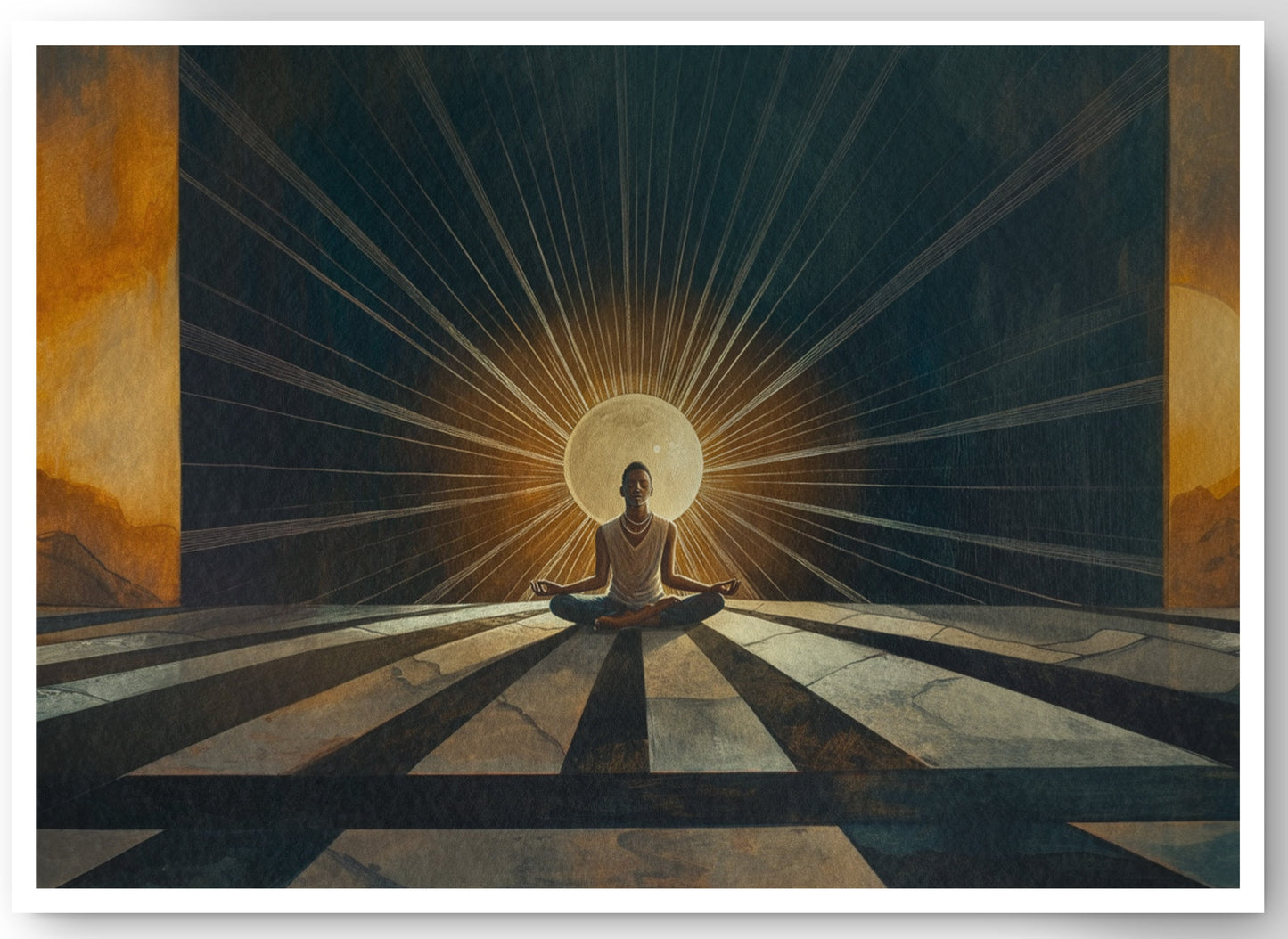 Black Woman Sunrise Meditation African American wall art canvas print by MoomZee Artwork