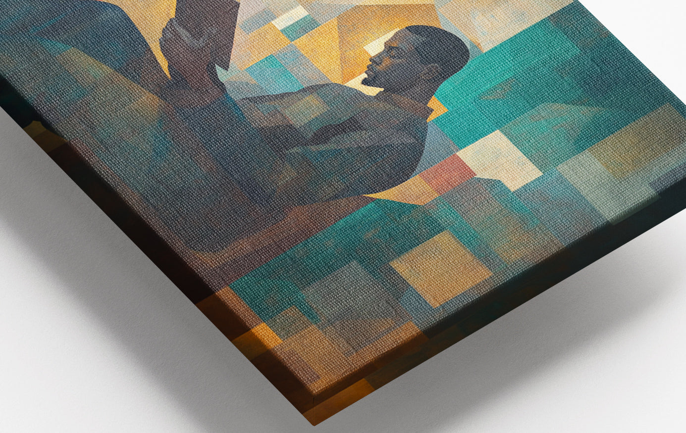 Close-up of Black Man Reading Teal Abstract African American wall art detail