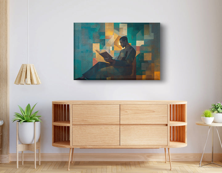 Black Man Reading Teal Abstract Wall Art